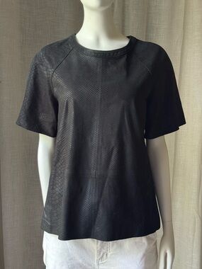 Vince leather Black Short-Sleeve snake print Top